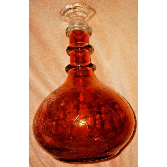 MCM Rainbow Blenko Cranberry Crackle Glass Decanter Missing Stopper Vintage - Picture 10 of 11